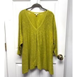 Eileen Fisher Linen Blend Sweater Green V Neck Loose Fit Women's Size XL